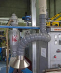 Premium Rock Solid Ultra Heavy Duty 360 Flex Welding Smoke Extractor Hose With Stainless Hood For Hardcore Shop Tasks Grey mounted on equipment.
