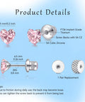 Heart Birthstone Screw Back Earrings Made From Implant Grade Titanium With Super Snug Fit And Truly Hypoallergenic Nickel Free Metals For Daily Grind Featuring Five mm Gem Hearts, product details view.