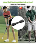 Golfer using Retractable Golf Swing Trainer With Audible Click Feedback For Realistic Swing Right Handed Grip Trainer