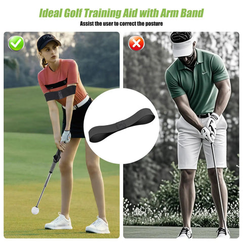 Golfer using Retractable Golf Swing Trainer With Audible Click Feedback For Realistic Swing Right Handed Grip Trainer