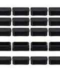 Heavy Duty Black Rectangle Tube End Caps 20 Pack Square Plastic Furniture Glides stacked in two rows, made from impact-resistant material.