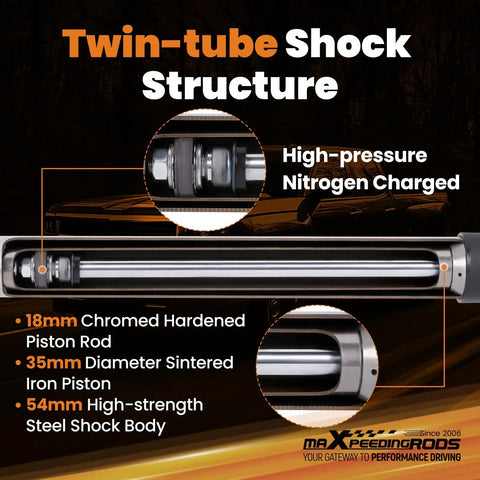 2 Inch Loaded Leveling Lift Struts For 2005-2023 Toyota Tacoma 2WD 4WD Upgrade, twin-tube shock structure details