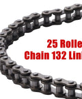 Close-up of 25 Roller Chain 132 Link Heavy Duty Drive Chain for Razor MX500 MX650 SX500 MiniMoto XRF500 with 1/4 inch pitch tensioner.
