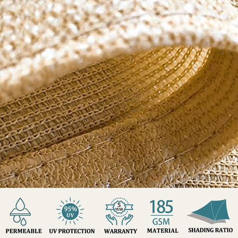 Close-up of 10x10 Foot Sand Shade Sail With Curved Canopy 185GSM Permeable HDPE Fabric Blocks 95 Percent UV Rays Breathable