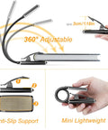 Front view of Gritin 9-LED rechargeable clip-on reading light with flexible necks and anti-slip clip.
