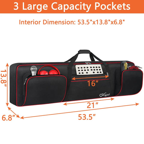 88 Key Keyboard Case Gig Bag With Padded Interior, Sturdy Handle, And Adjustable Shoulder Straps, Features 3 Exterior Pockets