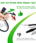Hand holding HVAC Tools Kit Accessory Adapter Cord for Circuit Breaker Finder and Vacuum Pump with heavy duty alligator clips.