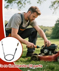 Man repairing lawn mower with Lawn Mower Cable Replacement For 30 Inch Mowers Durable OEM Style Parts, in park setting