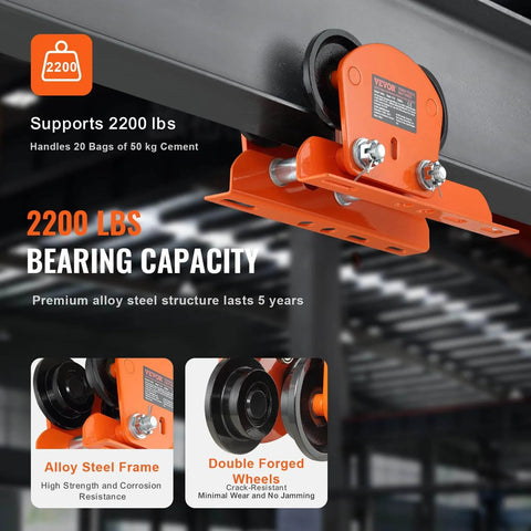 1 Ton Push Beam Trolley For Electric Hoist Dual Wheels Adjustable Beam Width 2.68 To 4.33 In For I And H Beams in use