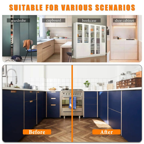 Kitchen renovation before and after using Magnetic Touch Latch 4 Pack For Push Open Cabinet Doors And RV Drawers, 5 lb pull strength