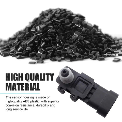 Rock Solid Fuel Tank Pressure Sensor With High Temp Resistance For Vapor Vent Port Setup Compatible With Oem 16238399 9377680 Plug And Play Black Replacement on pile of black plastic granules.