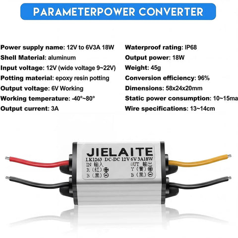 2 Pack Waterproof Car Power Converter 12V to 6V Buck Converter Adjustable 8 to 22V Input to 3 to 15V Output 3A 18W