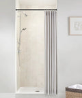 Bathroom shower setup with adjustable tension curtain rods 28 to 48 inches no drill install black expandable spring rod easy fit.