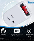 Grounded Power Outlet Switch With On Off Button For Lamps And Appliances, 3 Prong Electrical Plug With Red LED Indicator