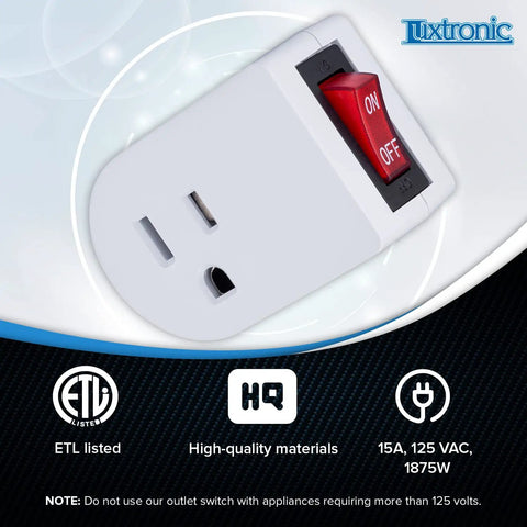 Grounded Power Outlet Switch With On Off Button For Lamps And Appliances, 3 Prong Electrical Plug With Red LED Indicator
