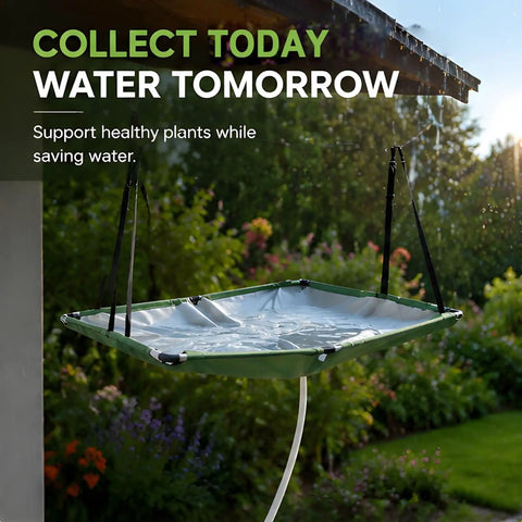 Heavy Duty 40x20 Inch Rainwater Catchment Mat With 3 Foot Hose Portable Oxford Cloth Harvesting Tarp in garden setup