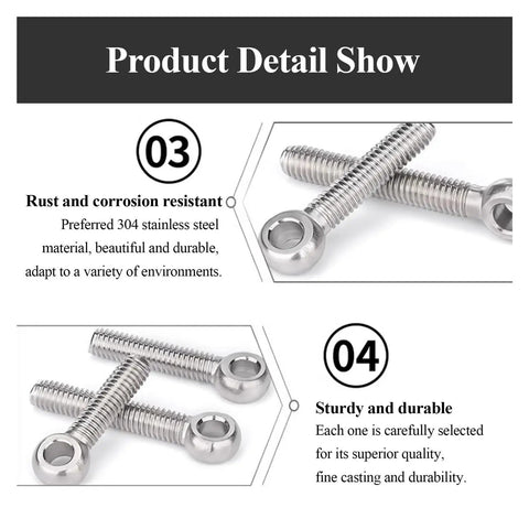 304 Stainless Steel Shoulder Eye Bolt M20 Heavy Duty Lifting Eyebolt For Industrial Machinery And Rigging High Strength Forged Steel Safe Load Bearing Quick Install Durable Lift Tool 1 Pcs showing threaded stainless bolts