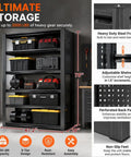 Badass Heavy Duty Storage Shelving With Pegboard 5 Tier Metal Rack Unit Max 2000 Lb Capacity Built Like A Tank For Garage Workshop And Home Storage Black Steel, showcasing tools and bins.