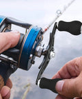 Rock Solid Aluminum Ambidextrous Power Crank Handle Replacement Kit With EVA Double Knob Grips for saltwater fishing reels in use