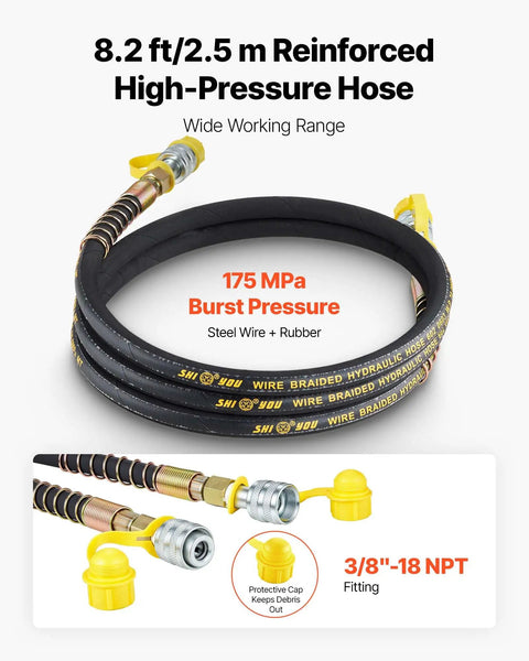 8.2 ft reinforced high-pressure hose for Electric Hydraulic Pump Power Pack 750W 10000 PSI 120V, steel wire and rubber