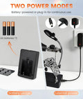 Desktop LED Magnifying Glass Soldering Station with Handy Helping Hands showing battery and external power modes.