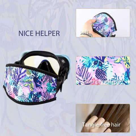 Cyberpunk Style Neoprene Diving Mask Strap Covers Set Four Pieces For Swimming Goggles Head Band with vibrant coral design