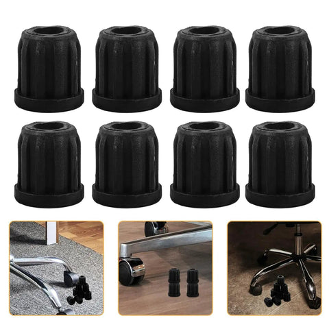 Small Wheel Caster Socket Inserts 0.98 Inch Plastic Stem Sleeves For Computer Chair Swivel Replacement in black, shown in set of eight.