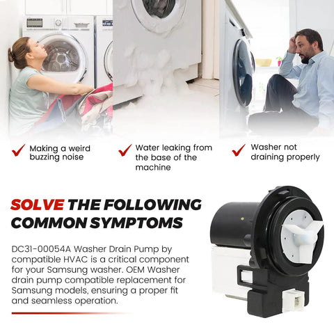 Heavy Duty OEM Washing Machine Drain Pump For Kenmore Maytag Samsung Replaces DC31-00054A 62902090 with water leak symptoms.