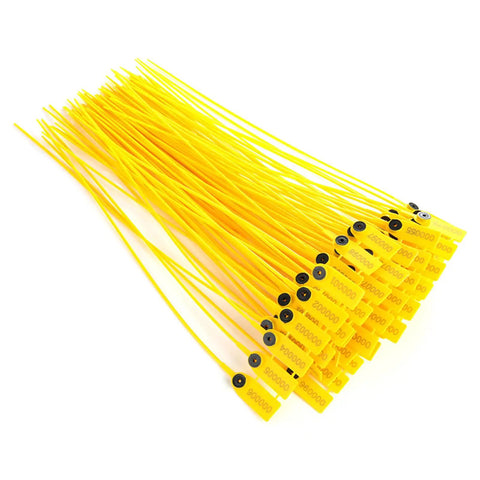 Get Your Truck Sealed Up With These 100 Pc Domary Yellow Tamper Proof Plastic Cable Ties Perfect For Shipping Logistics And Warehouse Security Needs, detailed view of yellow ties.