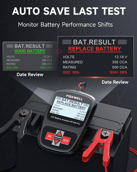 12V Car Battery Tester With 100 To 1100 CCA Load Test For Quick Battery Health Check Workhorse Battery Analyzer You Can Count On For Road Trips Daily Drives And Seasonal Maintenance, handheld unit with clamps on battery