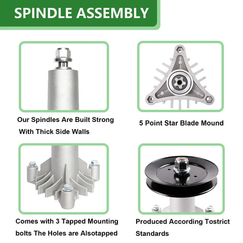 42 Inch Deck Spindle Replacement Kit For Craftsman Poulan Husqvarna Riding Mowers Includes Mandrel Assembly With Pulley And Belt Rebuild Replace OEM 532130794 153535 173436 144959 showing spindle assembly with components