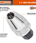 Three Eighths Inch Drive Damaged Bolt And Stud Extractor For Impact Wrenches, Pro Grade And Heavy Duty, Three Jaw Design