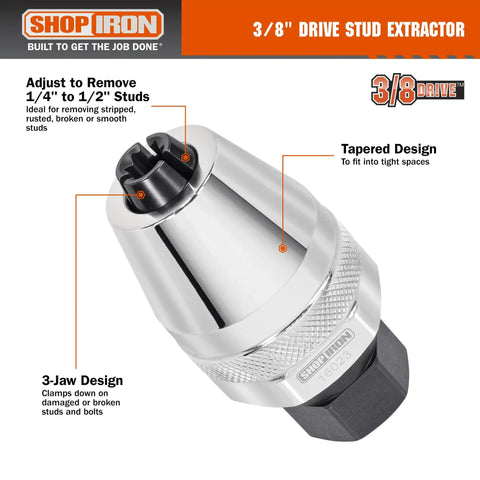 Three Eighths Inch Drive Damaged Bolt And Stud Extractor For Impact Wrenches, Pro Grade And Heavy Duty, Three Jaw Design
