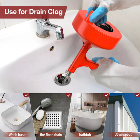 Using 25ft Heavy Duty Drain Auger Plumbing Snake With Drill Adapter For Sink in bathtub drain