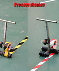Dual Line Floor Tape Applicator For Quick Floor Marking In Warehouses, Aisles, Playgrounds And Gyms, Pasting Machine With Circle Drawing Kit, Keeps Lines Straight From Standing Position, Reduces Back Strain, Roller Masking Option, shown marking striped floor tape