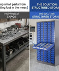 100 Drawer Bolt And Nut Organizer And Tool Storage Cabinet For Garage Workshop Grab And Go Access 26x9x46 Inches Rust Resistant Parts Cabinet For Hardware Storage in garage workspace with organized drawers.