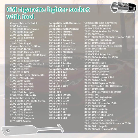 Car Cigarette Lighter Socket Replacement Kit With Removal Tool Vehicle Power Outlet Adapter compatibility list.