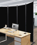 4 Panel Folding Privacy Screen Room Divider With Wider Feet, 6 Ft Portable Freestanding Partition In Black behind office desk