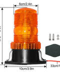 Built Tough 30 Led Amber Strobe Light 30w Roof Beacon For Forklift Mower Atv Truck 4 Pack showing dimensions and mounting accessories.