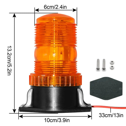 Built Tough 30 Led Amber Strobe Light 30w Roof Beacon For Forklift Mower Atv Truck 4 Pack showing dimensions and mounting accessories.