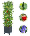 Raised Garden Bed Planter With Trellis For Climbing Veggies And Tomatoes, Outdoor Tomato Cage On Wheels, 56.7 Inch Tall Grow Box