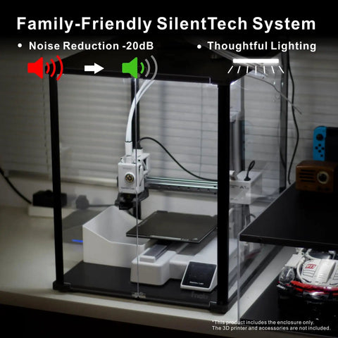 3D Printer Enclosure For Bambu Lab A1 Mini With Fume And Odor Control, ventilation cutout, and LED light in home setting