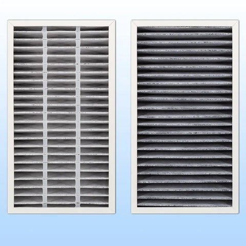 F1 Carbon Allergen Reduction HEPA Replacement Filter for Filtrete C01 T02, showing front and side view of filters