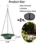 Hanging Solar Powered Bird Bath With Fountain For Garden And Lawn 12.6 Inch Metal Bird Bath Rust Resistant Green Finish No Cords