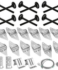 Quiet Full Wrap Nylon Garage Door Roller Kit with hinges, brackets, and wire rope for 8ft doors; components laid out