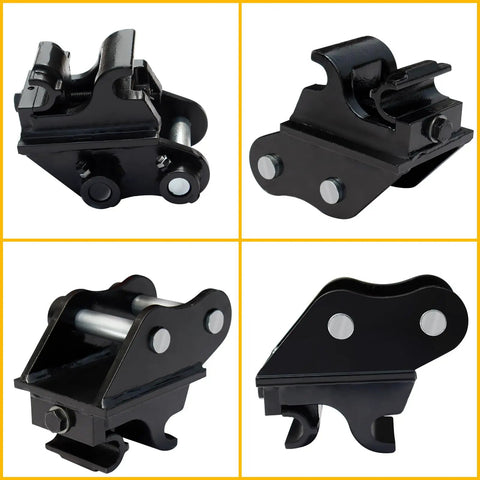 Mini Excavator Quick Change Hitch For Small Diggers Up To 3 Tons Mechanical Quick Coupler in black steel, multiple views