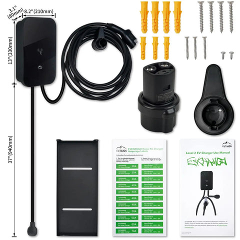 Level 2 EV Charger With 48 Amp 240V Power, Heavy Duty Metal Case, NEMA 14-50 Plug, Tesla Adapter, mounting accessories