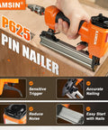Light As A Feather 23 Gauge Pneumatic Pin Nailer For Cramped Spots With 10000 1 2 Inch Pins features sensitive trigger in use on wood