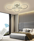 Six Ring LED Ceiling Light Fixture With Remote Control, Dimmable 3000K-6500K, Polished Chrome Finish in modern bedroom