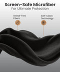 Black microfiber glasses cleaning cloth, for lenses and screens, front view